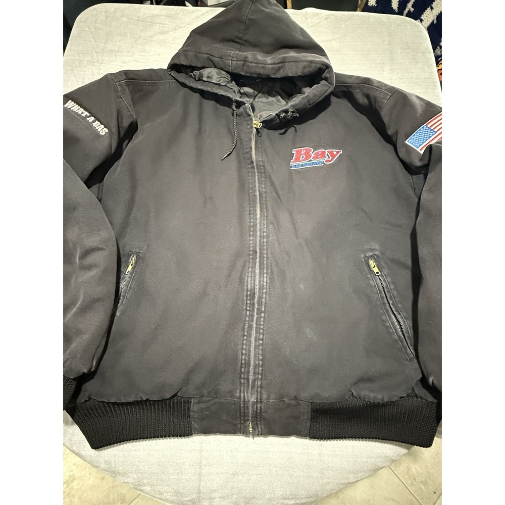Tri-Mountain 2XL Bay Gas Service Work Jacket Hooded Canvas USA Flag Patch